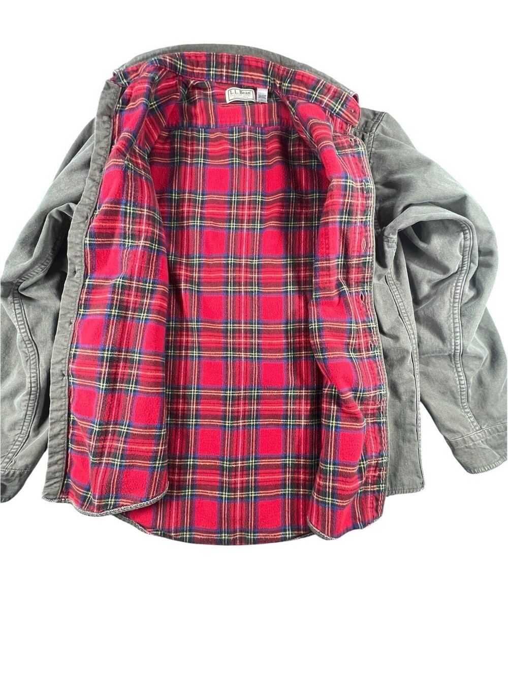 L.L.Bean Chamois Cloth Shirt Made in USA Faded Olive Flannel Lined Heritage - Picture 6 of 7